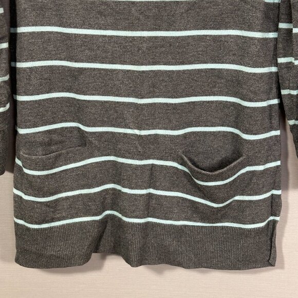 Caslon Sweater Womens Small Tunic Gray Cotton Stripe Pockets Zip Neck - Picture 3 of 11